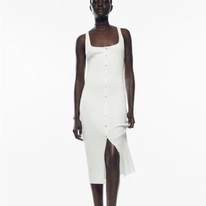 Zara White Ribbed Dress with Buttons size M